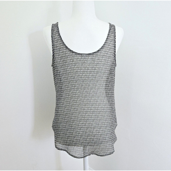 Old Navy Tank Top Womens M Lightweight Semi Sheer Black White Aztec Print Boho - Picture 7 of 11